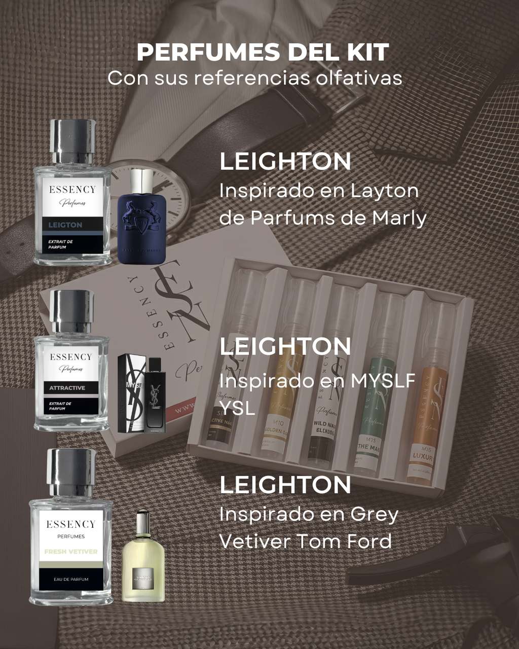 Kit de perfumes ejecutivos masculinos.