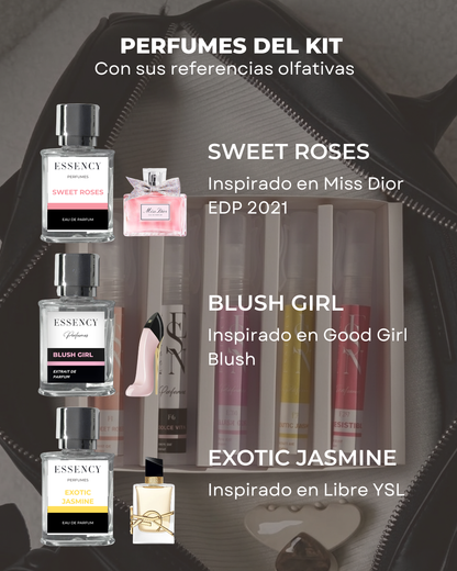 Kit de perfumes elegantes femeninos.