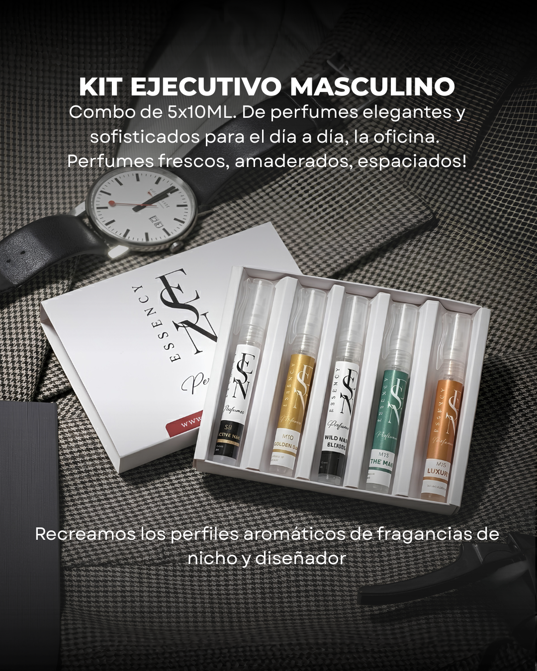 Kit de perfumes ejecutivos masculinos.
